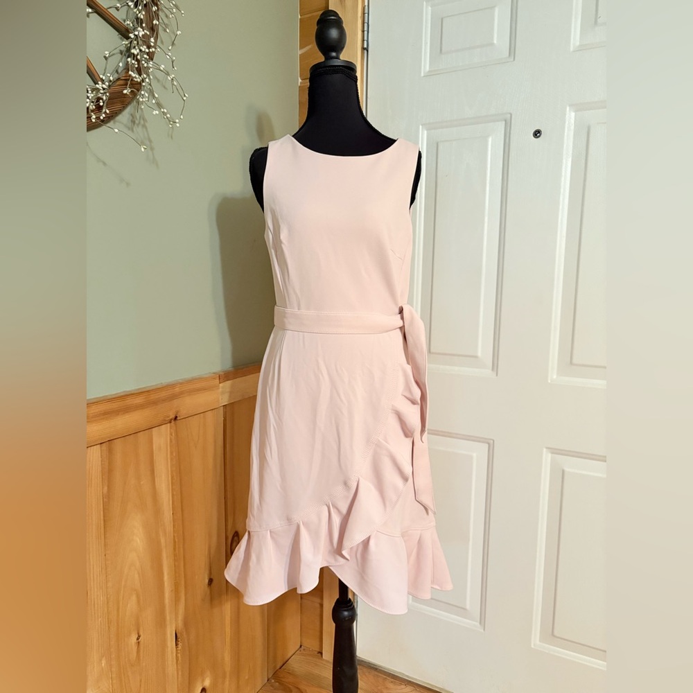 Calvin Klein Pink Asymmetrical Ruffled Sheath Lined Dress NWT